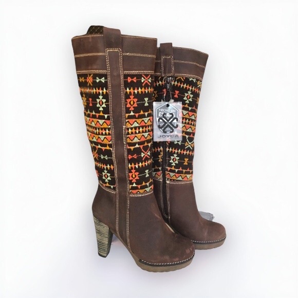 Joyca Shoes - Stunning Joyca Boho Moroccan Pattern Leather Heeled Boots